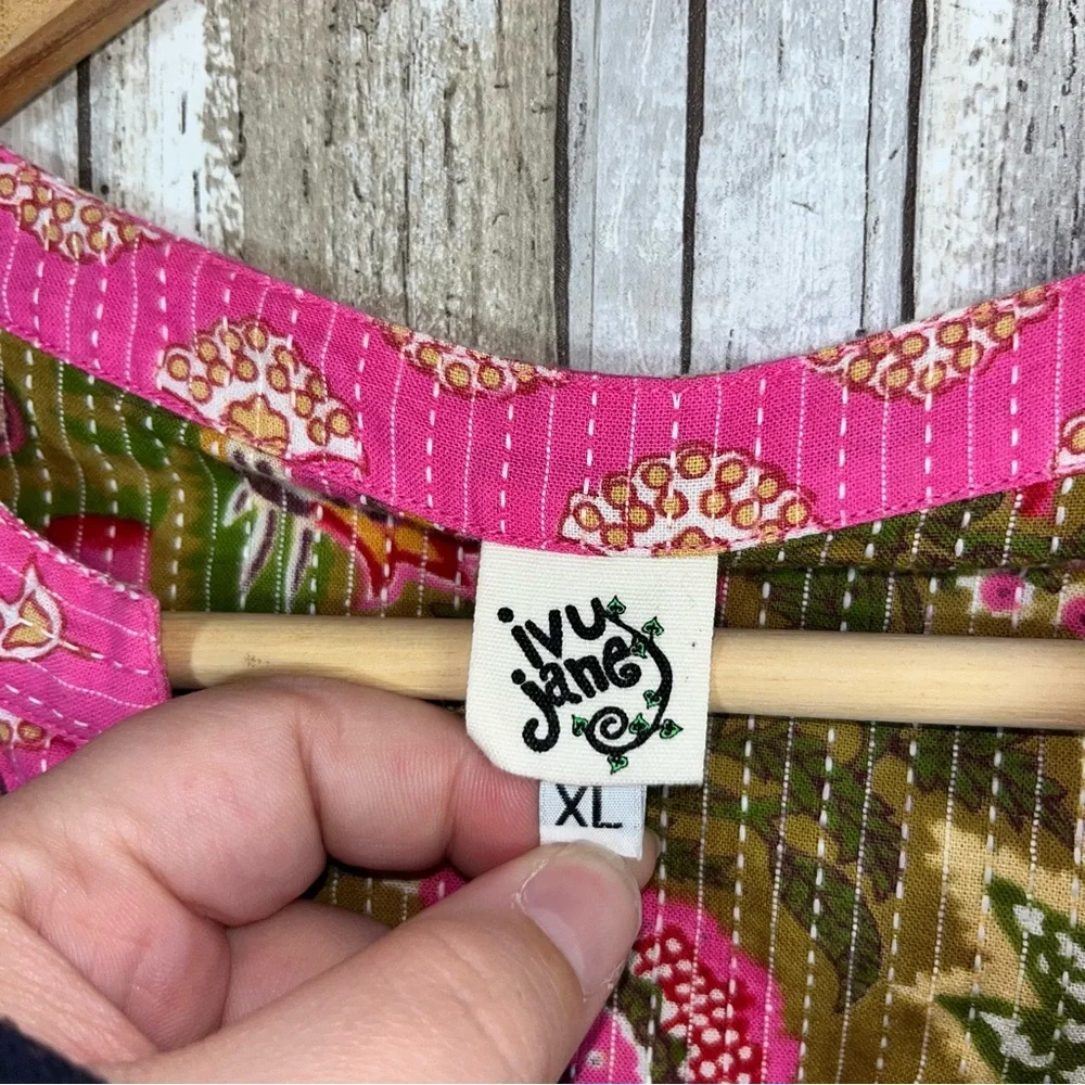 Ivy Jane Green & Pink Kantha Stitch Peplum Top - Picture 6 of 6